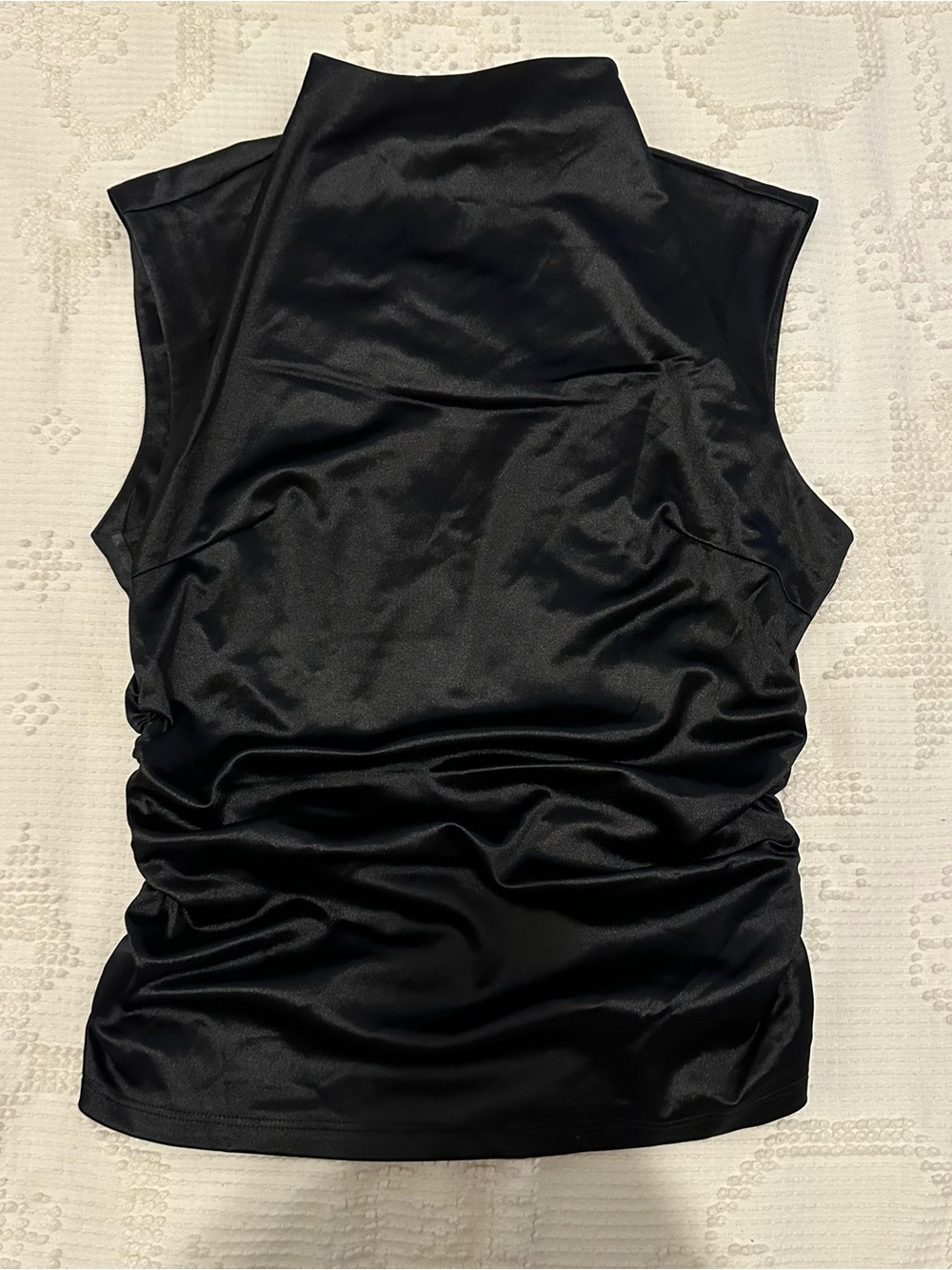French Connection Sleeveless Black Satin Mock Neck Top - Women's